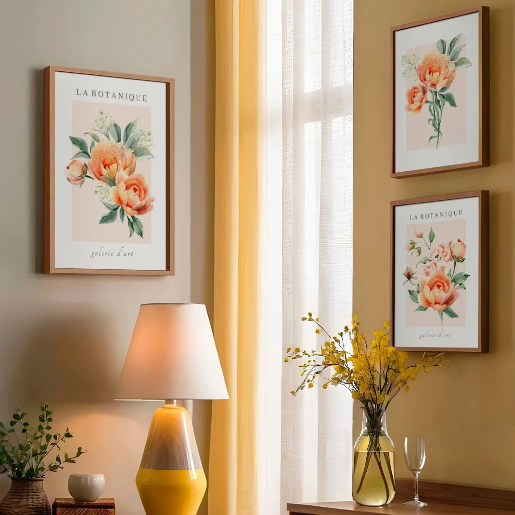 peach vintage flower poster set wall art for gallery wall decor