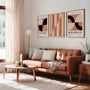 brown cream and black bauhaus wall art set in modern warm living room