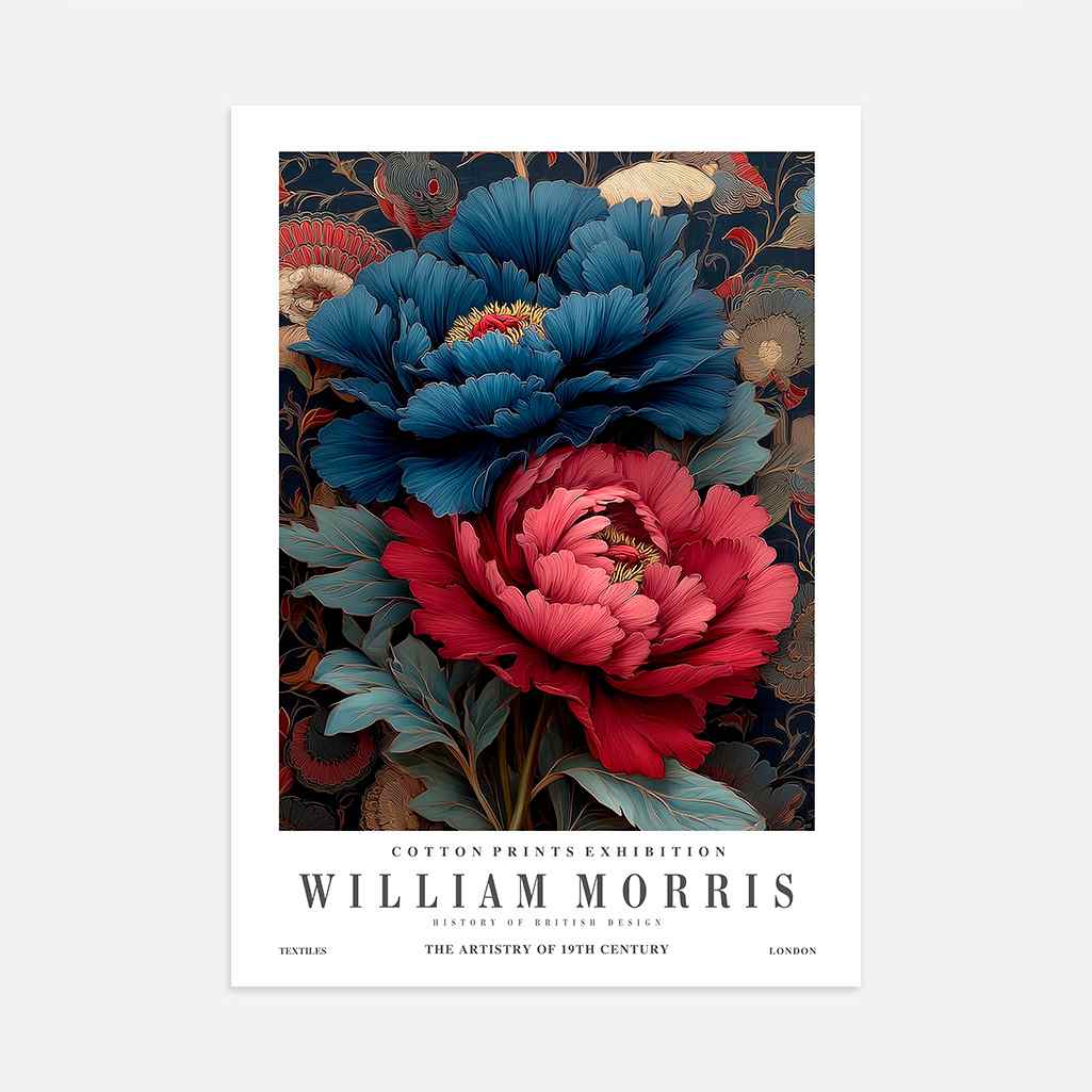 Póster – Flores Azul Marino y Rojas