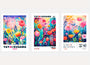 Yayoi Kusama colorful flower poster set of 3 with bright garden floral wall art